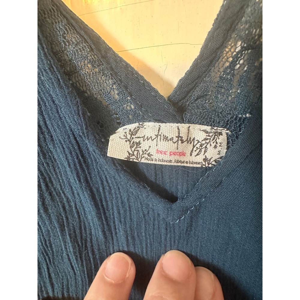 Intimately Free People Teal Blue Lace Trim Tiered Boho Tank Top Womens Medium - Picture 4 of 5